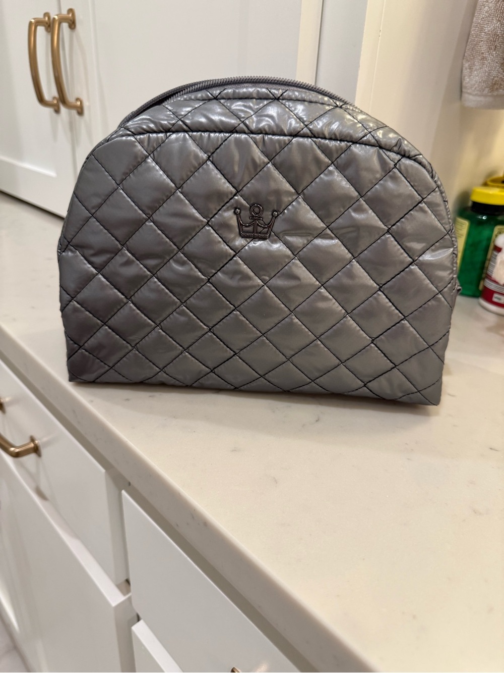 Oliver Thomas Quilted Metallic Gray Cosmetic Pouch